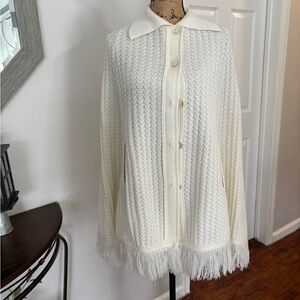 Julie Knitwear Italy Cream Fringe Cardigan Textured Button Front Sweater Vintage